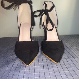 Elegant Black Women's Shoes with Ankle Tie size 10